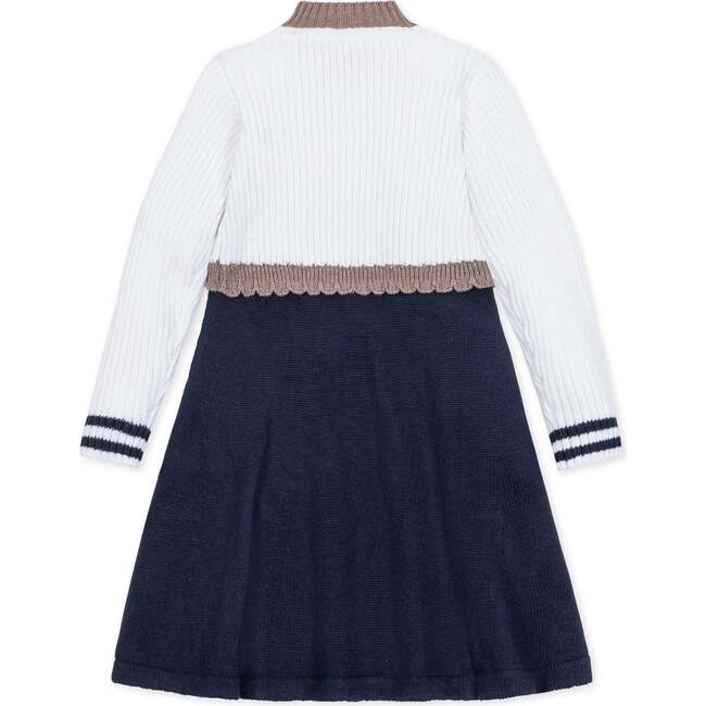 Organic Mock Neck Henley Sweater Dress, Soft White and Navy Colorblock - Dresses - 3