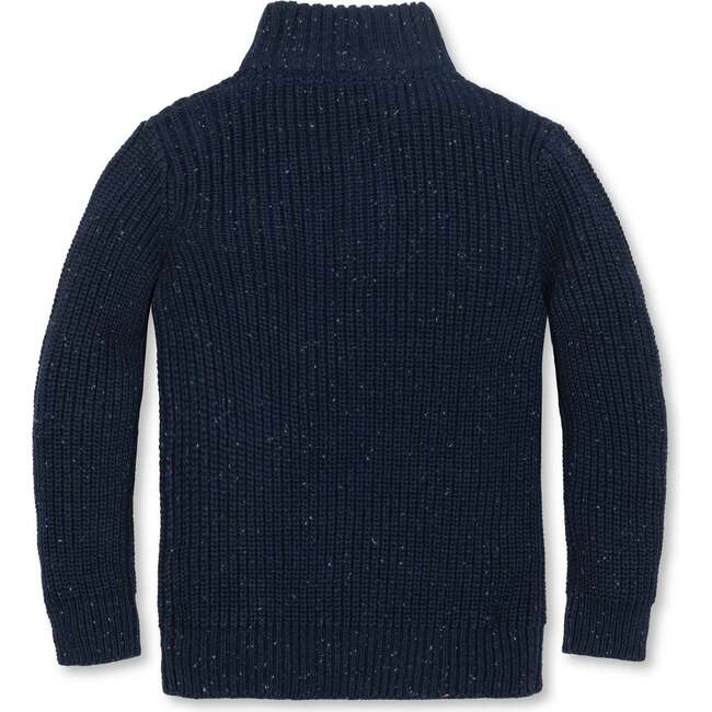 Organic Mock Neck Cardigan Stitch Sweater, Navy Fleck - Sweaters - 3