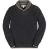 Organic Long Sleeve Shawl Collar Sweater with Intarsia Detail, Charcoal Heather with Collar Detail - Sweaters - 1 - thumbnail