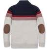 Organic Long Sleeve Striped Shawl Collar Sweater, Navy and Light Gray Chest Stripe - Sweaters - 3