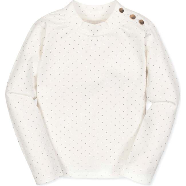 Organic Long Sleeve Mock Neck Knit Top, Soft White Pindot
