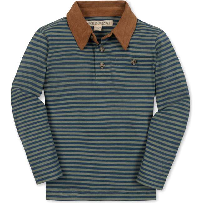 Organic Long Sleeve Jersey Polo with Cord Collar, Harvest Stripe