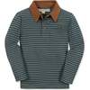 Organic Long Sleeve Jersey Polo with Cord Collar, Harvest Stripe - Polo Shirts - 1 - thumbnail