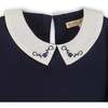 Organic Long Sleeve Knit Top with Woven Collar, Navy with Embroidery - Blouses - 2