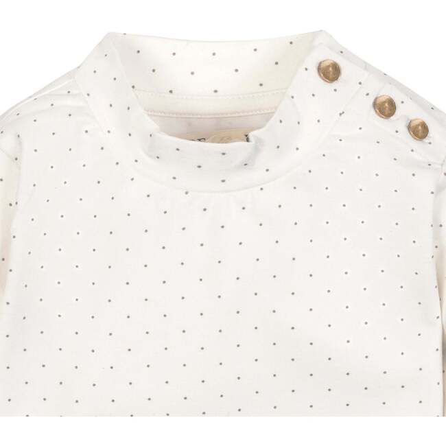 Organic Long Sleeve Mock Neck Knit Top, Soft White Pindot - T-Shirts - 2