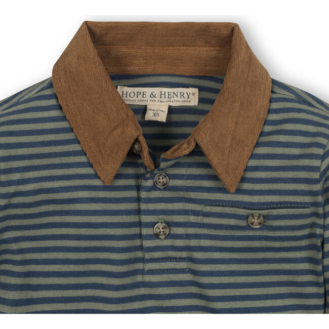 Organic Long Sleeve Jersey Polo with Cord Collar, Harvest Stripe - Polo Shirts - 2