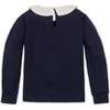 Organic Long Sleeve Knit Top with Woven Collar, Navy with Embroidery - Blouses - 3