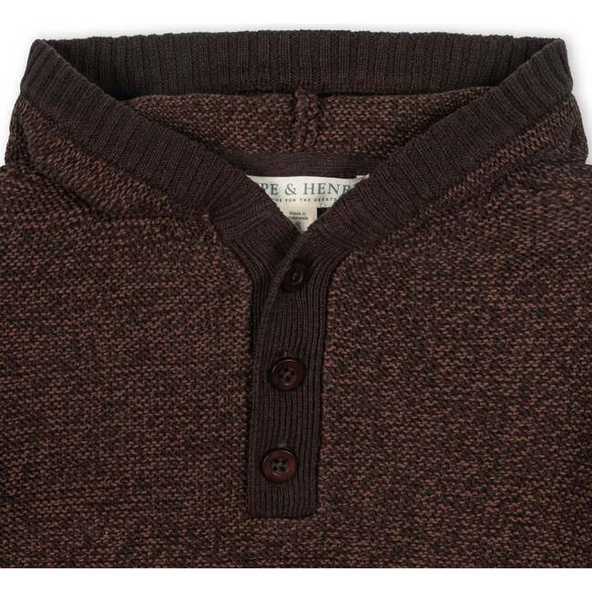 Organic Long Sleeve Hooded Henley Sweater, Chocolate Marl - Sweaters - 2