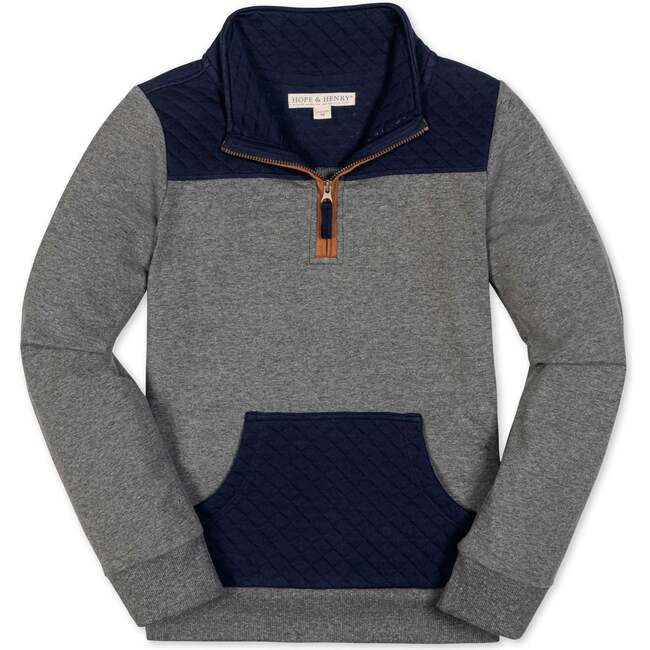 Organic Long Sleeve French Terry Half-Zip Pullover, Navy and Dark Gray Heather