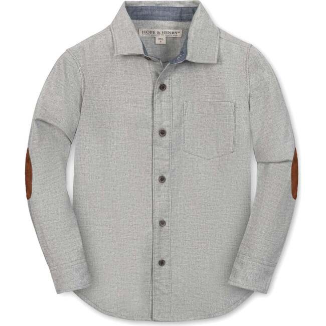 Organic Long Sleeve Flannel Button Down Shirt with Elbow Patches, Gray Heather Flannel
