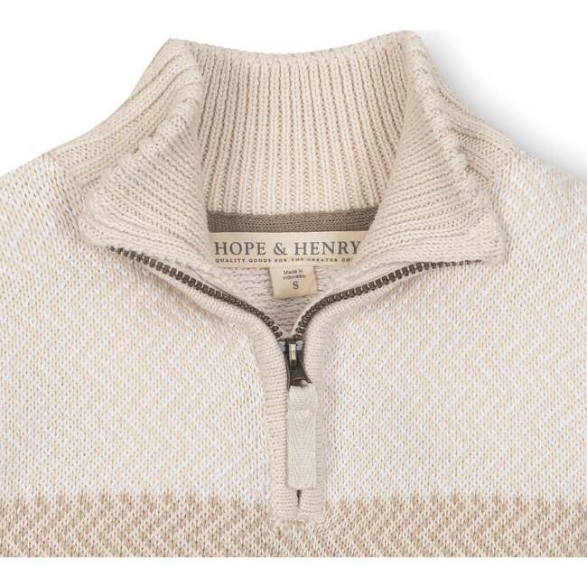 Organic Long Sleeve Half Zip Sweater with Engineered Stripe, Natural Chevron Chest Stripe - Sweaters - 2