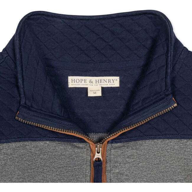 Organic Long Sleeve French Terry Half-Zip Pullover, Navy and Dark Gray Heather - Sweatshirts - 2