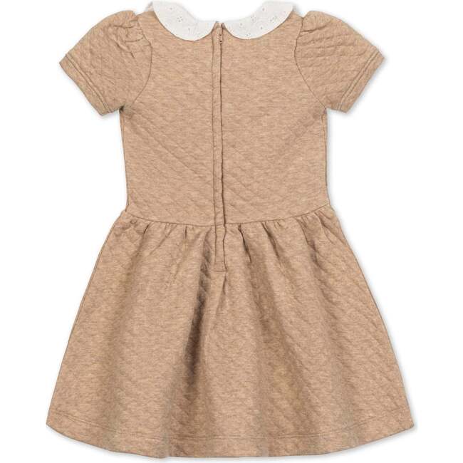 Short Sleeve Quilted Dress with Eyelet Collar, Camel Heather Quilted - Dresses - 2