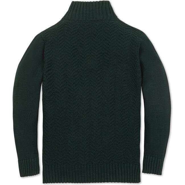 Organic Long Sleeve Half Zip Cable Pullover Sweater, Pine Green Chevron - Sweaters - 3