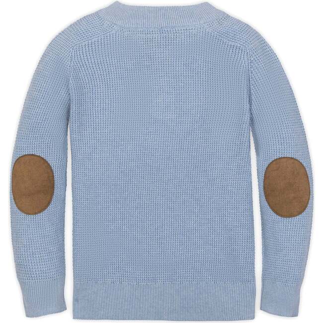 Organic Long Sleeve Henley Pullover Sweater with Elbow Patches, Blue Heather - Sweaters - 3