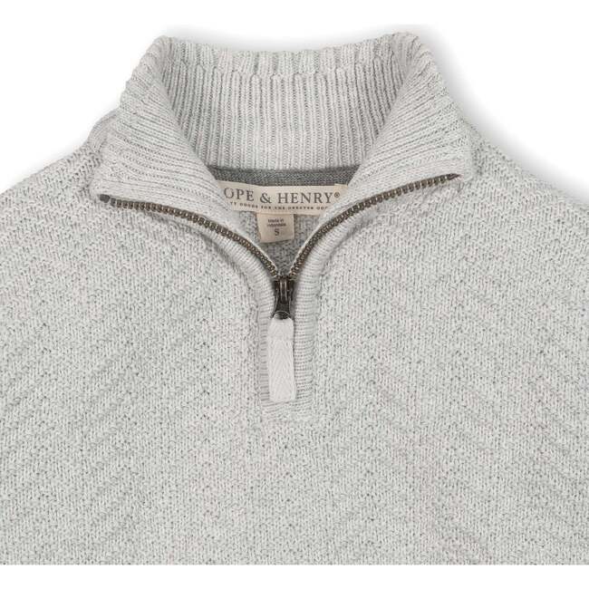 Organic Long Sleeve Half Zip Cable Pullover Sweater, Light Gray Heather Chevron - Sweaters - 2