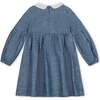 Organic Empire Waist Peter Pan Collar Chambray Dress, Blue Chambray - Dresses - 2