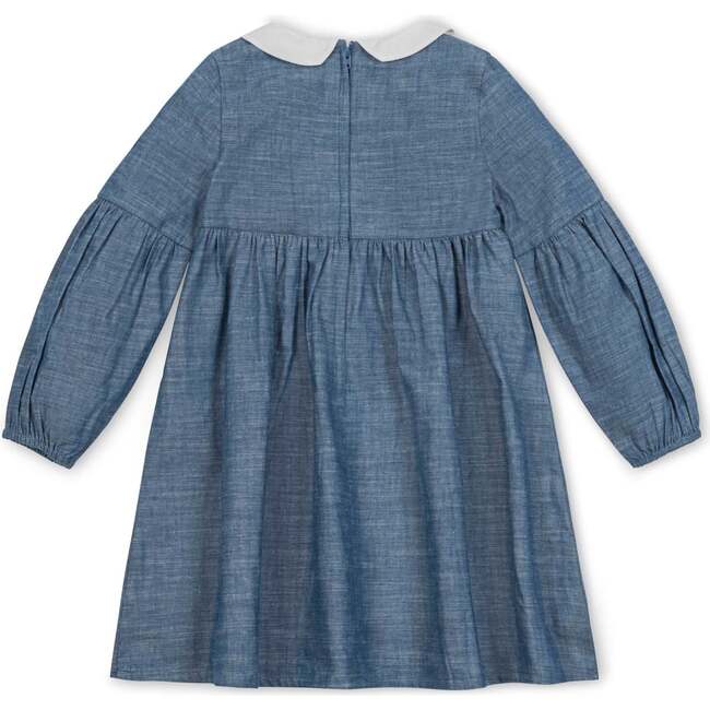 Organic Empire Waist Peter Pan Collar Chambray Dress, Blue Chambray - Dresses - 2