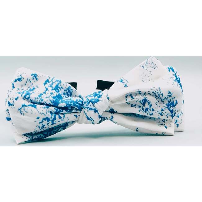 Three Little Bows Headband, Blue Toile