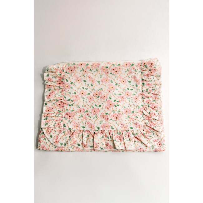 Peach Blossom Timeless Floral Ruffle Zipper Pouch