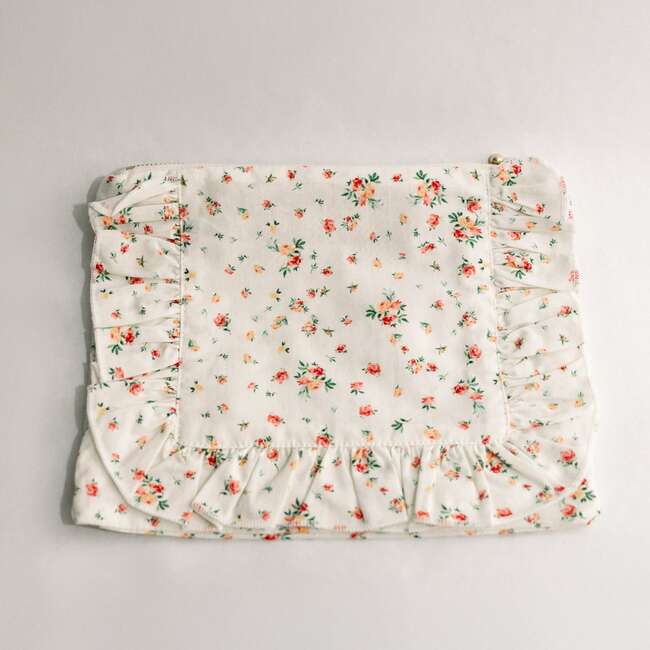 Clementine Bloom Timeless Floral Ruffle Zipper Pouch
