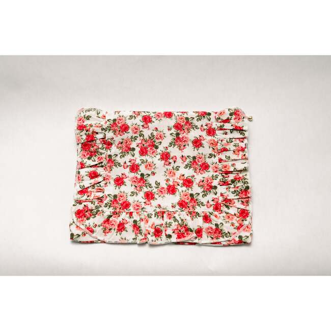 Crimson Rose Timeless Floral Ruffle Zipper Pouch
