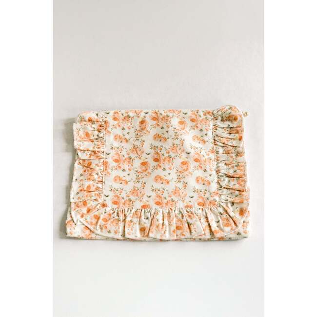 Coral Petal Blooms Timeless Floral Ruffle Zipper Pouch