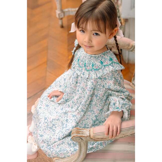 Yse Blue Floral Long Sleeve Bishop Dress - Dresses - 4