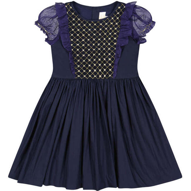 Camelia Navy Cotton Smocked Dress
