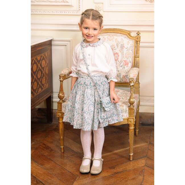 Marie Blue Floral Smocked Skirt Blouse Set