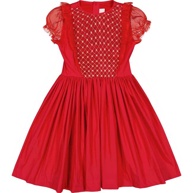 Camelia Red Cotton Smocked Dress
