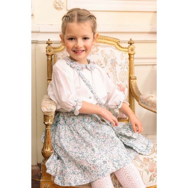 Marie Blue Floral Smocked Skirt Blouse Set - Mixed Apparel Set - 2
