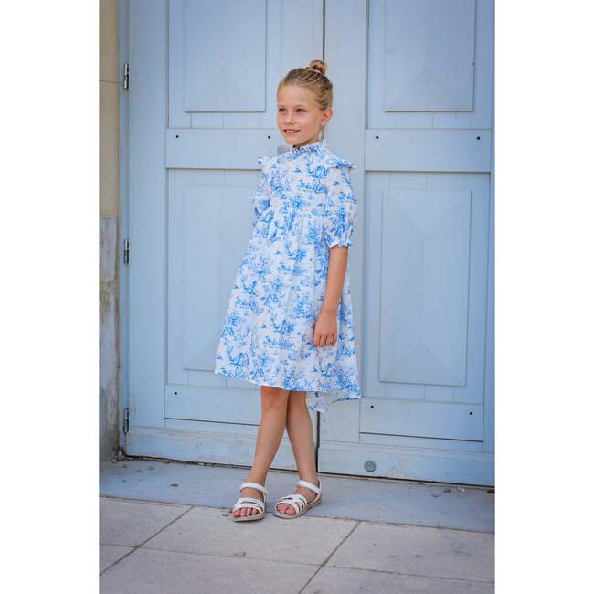 Aoki 3/4 Sleeve Dress, Blue Toile - Dresses - 4
