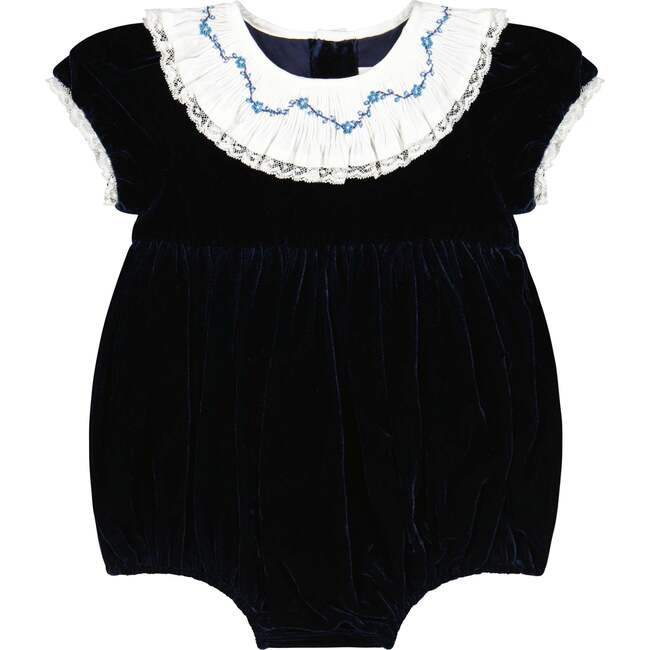 Celestine Navy Velvet Smocked Romper