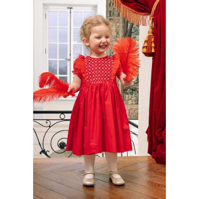 Camelia Red Cotton Smocked Dress - Dresses - 4