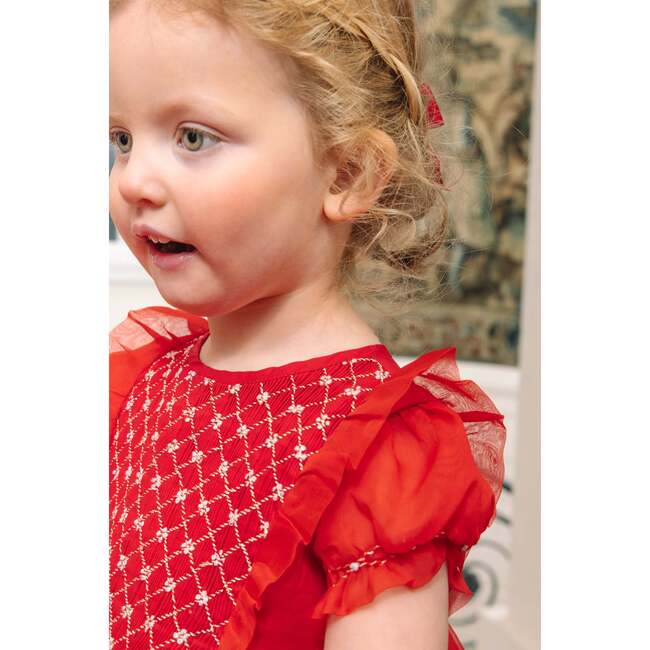 Camelia Red Cotton Smocked Dress - Dresses - 5