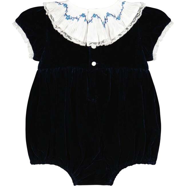 Celestine Navy Velvet Smocked Romper - Rompers - 3