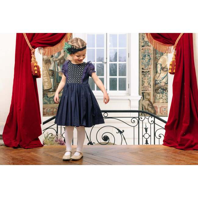 Camelia Navy Cotton Smocked Dress - Dresses - 6