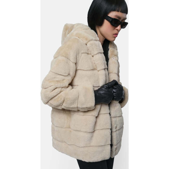 Women's Goldie Pluche™ Hooded Tiered Short Coat, Latte - Coats - 4