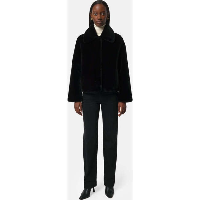 Women's Elis Pluche™ Fauz Seude Spread Collar Short Coat, Noir