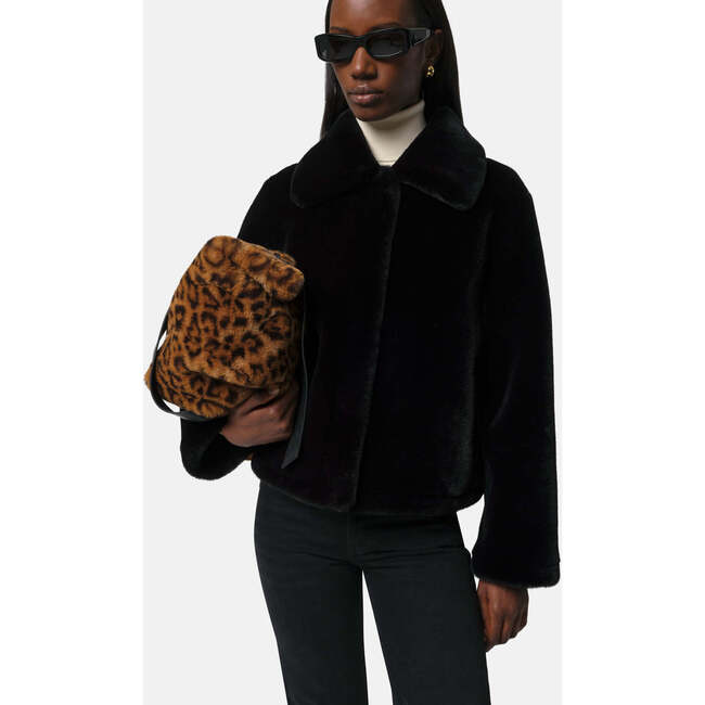 Women's Elis Pluche™ Fauz Seude Spread Collar Short Coat, Noir - Coats - 4