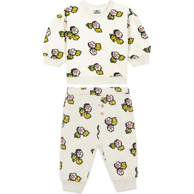 Faroe Baby Sweatsuit, Retro Fleur Ecru