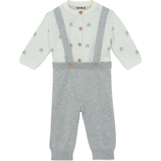 Stars Cardigan & Knit Pants Baby Set, Grey Grey