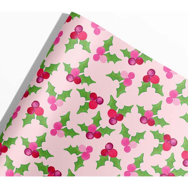 Pink Holly Berries Holiday Gift Wrap