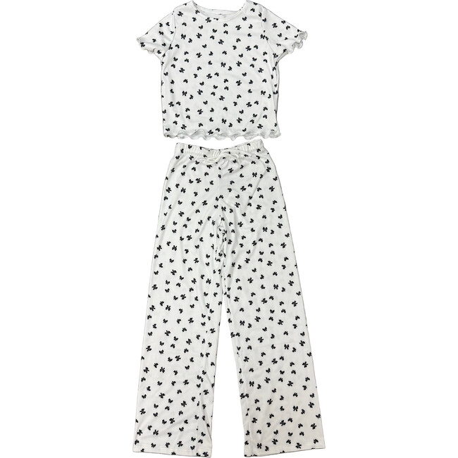 Girls 2 Piece Printed Loungewear Set,White Bows