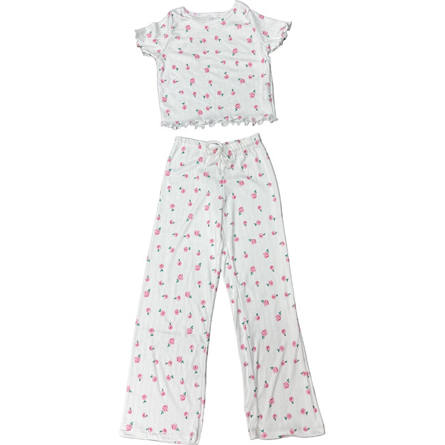 Girls 2 Piece Printed Loungewear SetWhite Flowers