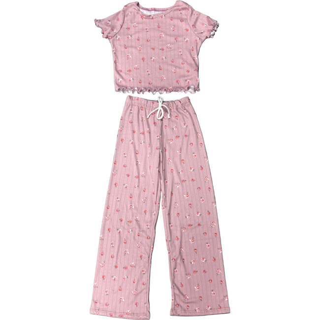 Girls 2 Piece Printed Loungewear Set,Pink Flower
