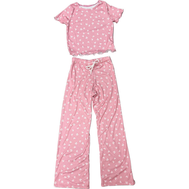 Girls 2 Piece Printed Loungewear Set,Pink Bows