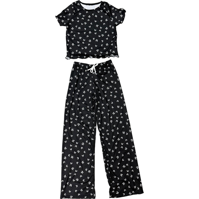 Girls 2 Piece Printed Loungewear Set,Black Bows