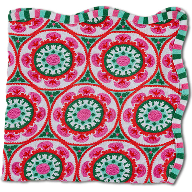 Suzani Round Tablecloth, Green, Pink